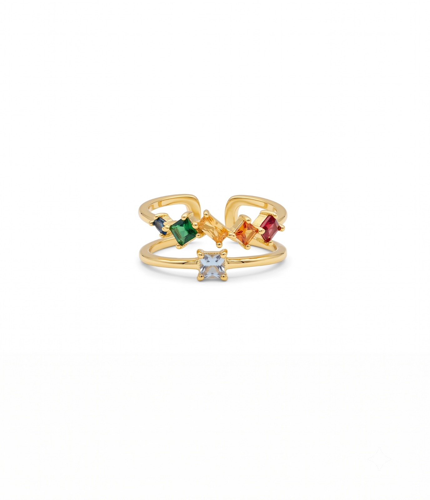 Rainbow Gem Double Band Ring